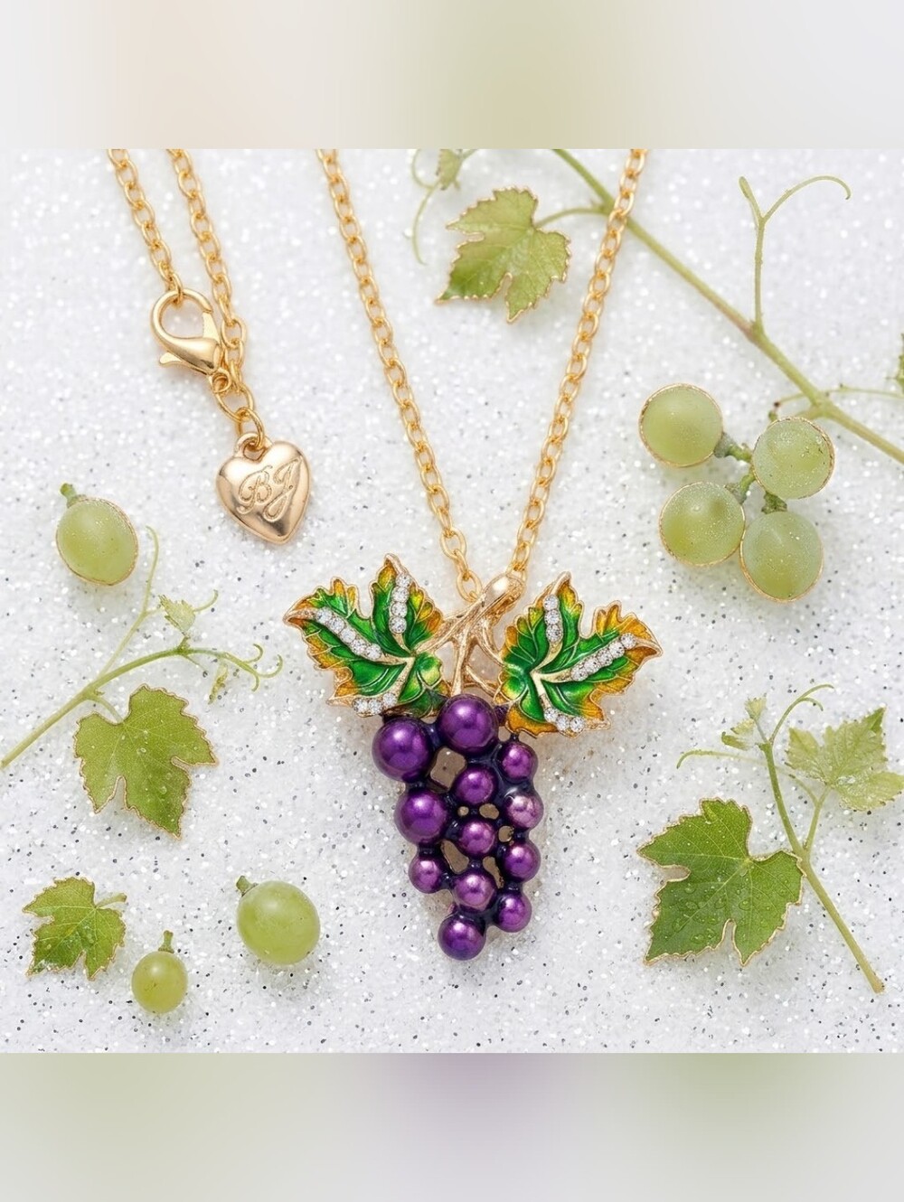 Gold-plated Crystal grape necklace brooch BOGO